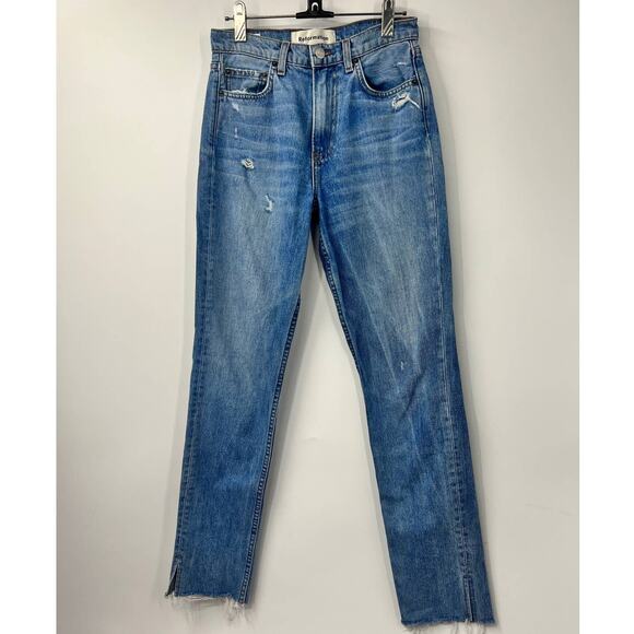 Reformation Julia High Cigarette Jean Womens Distressed High Waist Blue‎ Size 24 - Picture 1 of 7